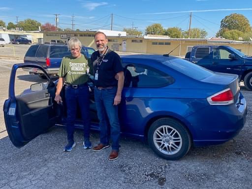 Royal blue Ford Focus repaired